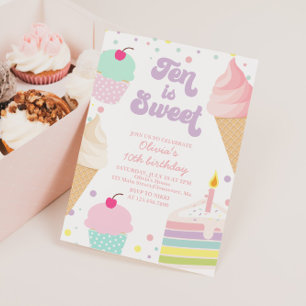 Invitation Glace et gâteau Dix ans est un anniversaire sucré
