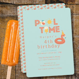 Invitation glace flamant rose d'été pour fête d'anniversaire