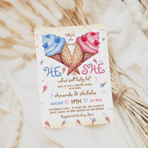 Invitation Glace Il ou Elle Rose Bleu Or Révélation du Sexe