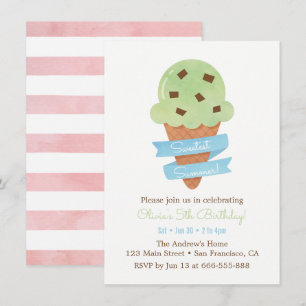 Invitation Glace Menthe Verte Cône Enfants Fête d'anniversair
