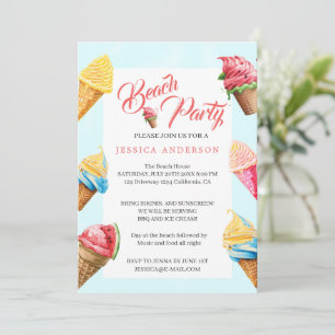 Invitation Glace Mignonne Fête d'Été sur la Plage