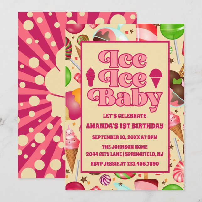 Invitation Glace moderne Bébé Crème glacée Premier anniversai (Devant / Derrière)