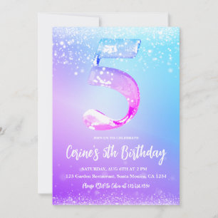 Invitation Glace numéro blanc paillettes Fille 5ème Anniversa
