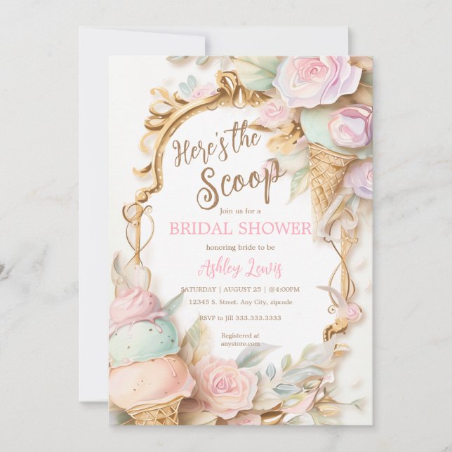 Invitation Glace rose blush vintage de glace (Devant)