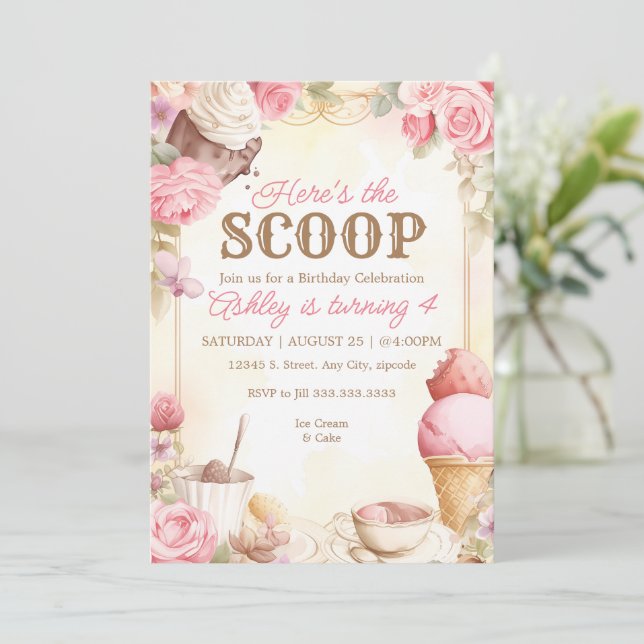 Invitation Glace rose de fête de glace vintage (Debout devant)