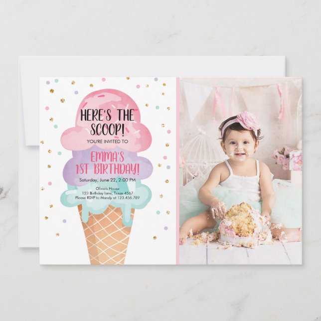 Invitation Glace Social Voici la Scoop Confettis Roses (Devant)