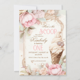 Invitation Glace vintage, cône de glace floral