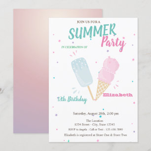 Invitation Glaces aquarelles cool Fête d'anniversaire d'été