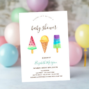 Invitation Glaces Rayées Rose Été Baby Shower