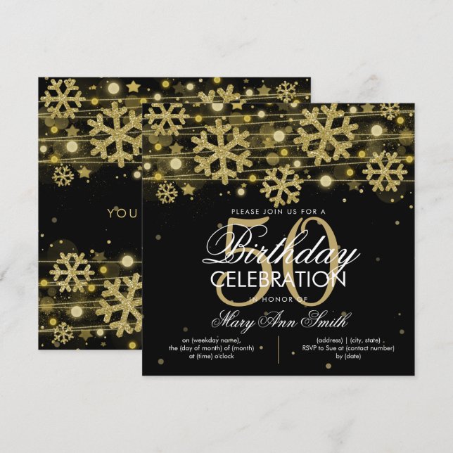 Invitation Glam 50e anniversaire de la Parties scintillant d' (Devant / Derrière)