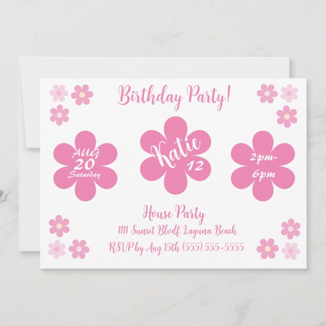 Invitation Glam à fleurs roses (Devant)