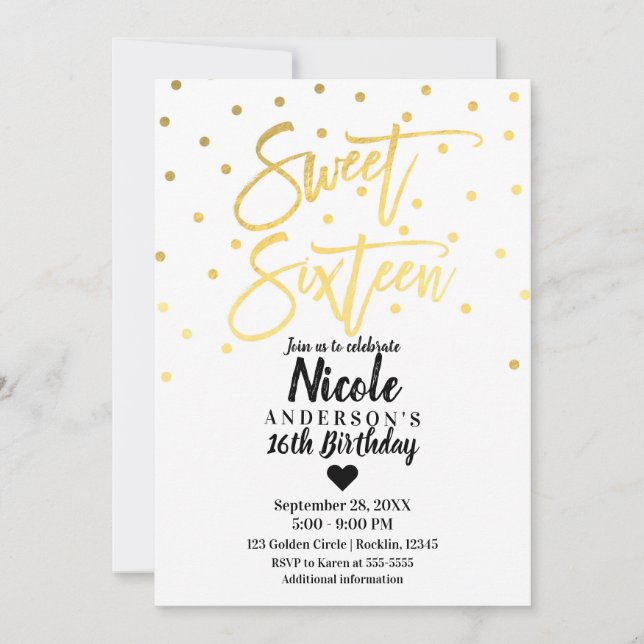 Invitation Glam à huile d'or Script moderne Sweet 16 Seteen (Devant)