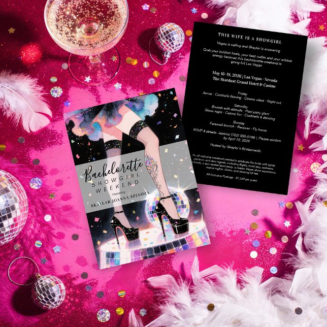 Invitation Glam and Funny Showgirl Dancing Disco Bachelorette (Glam and Funny Showgirl Dancing Disco Wedding Bachelorette Weekend Invitations Cards. )