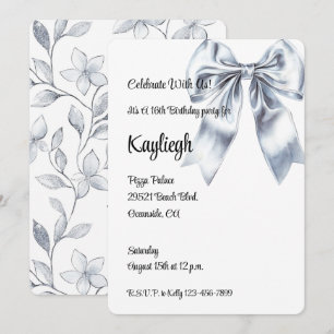 Invitation Glam Argent Bow Floral Anniversaire