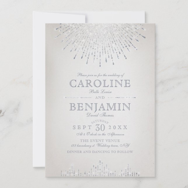 Invitation Glam argent parties scintillant art déco mariage v (Devant)