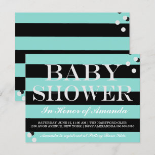 Invitation Glam BABY Turquoise Blue & Silver Shower Party