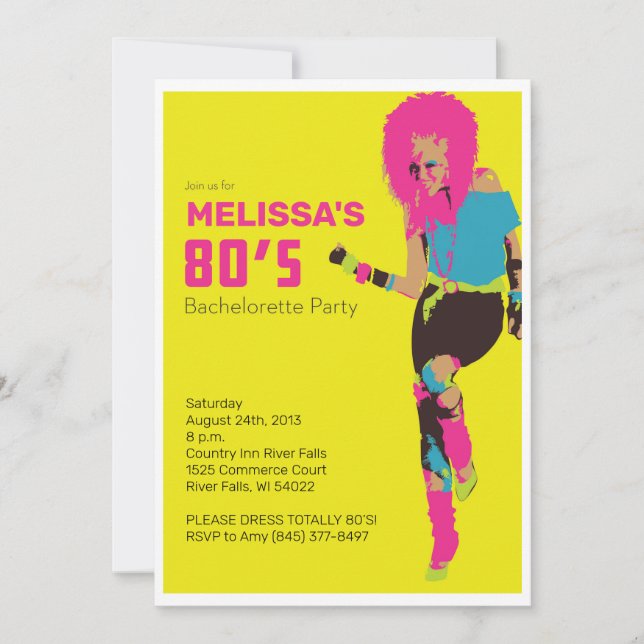 Invitation Glam Bachelorette Party des années 80 (Devant)