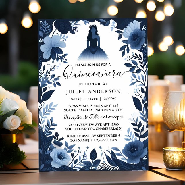 Invitation Glam Ball Gown Spark Dark Navy Blue Quinceanera (Créateur téléchargé)