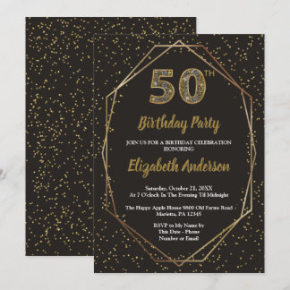 Invitation Glam Black Gold 50th Birthday Party