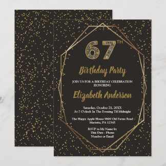 Invitation Glam Black Gold 67th Birthday Party