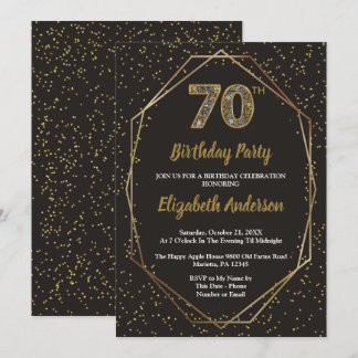 Invitation Glam Black Gold 70th Birthday Party