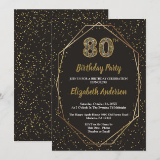 Invitation Glam Black Gold 80th Birthday Party