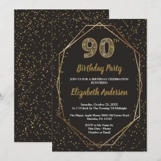 Invitation Glam Black Gold 90th Birthday Party