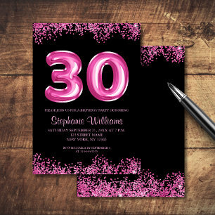 Invitation Glam Black Pink Foil 30e fête d'anniversaire