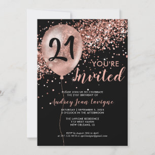 Invitation Glam Black Rose Gold Parties scintillant Balloon 2