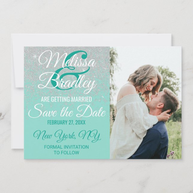 Invitation Glam Blanc Paillettes de Strass Sauvegarder les Da (Devant)