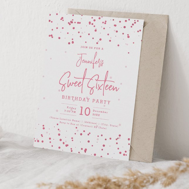 Invitation Glam Blush Rose Faux Foil Dots Sweet 16 Party (Glam Blush Pink Faux Foil Dots Sweet 16 Party Invitation)