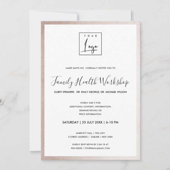 INVITATION GLAM BLUSH ROSE OR VOTRE ATELIER DE LOGO GALA ÉVÉN (Devant)
