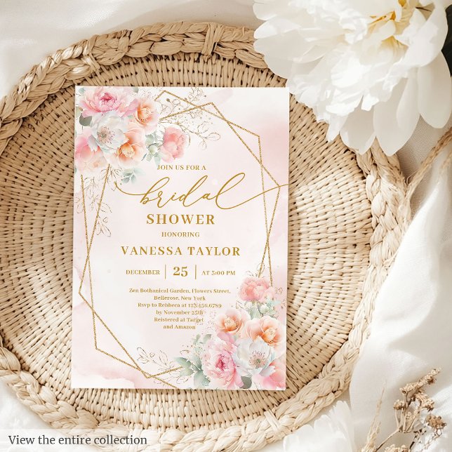Invitation Glam Boho Blush Gold Parties scintillant Invitatio (Glam Boho Blush Gold Glitter Bridal Shower Invitation)