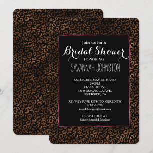 Invitation Glam Brown Black Empreinte de léopard douche nupti