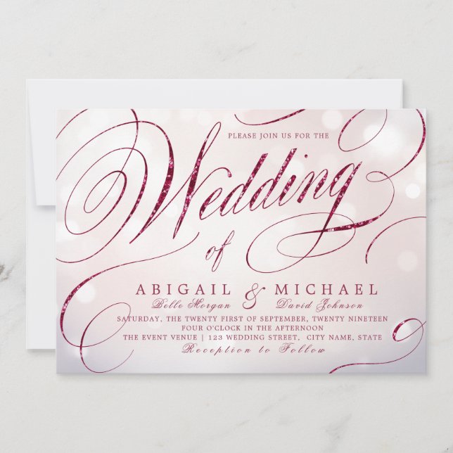 Invitation Glam burgundy calligraphie vintage mariage (Devant)