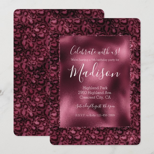 Invitation Glam Burgundy Empreinte de léopard (Devant / Derrière)