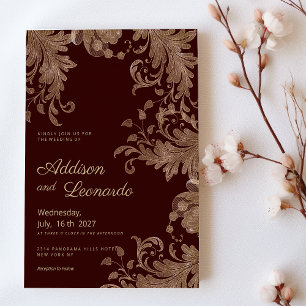 Invitation Glam burgundy or floral luxe dentelle Mariage