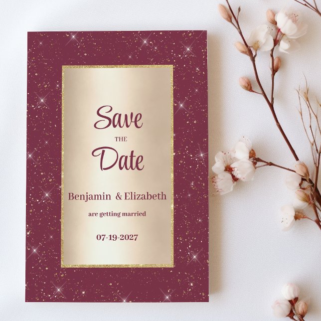Invitation Glam burgundy or parties scintillant confetti Enre (Glam burgundy gold glitter confetti Save the Date)