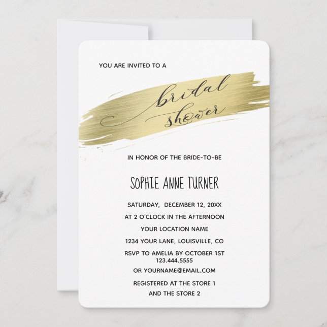 Invitation Glam Calligraphy Gold Stroke Fête des mariées (Devant)
