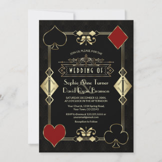 Invitation Glam Casino Gold Art Deco Fleur-de-Lis Wedding