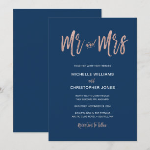 Invitation Glam Chic Marine & Rose Gold Mr & Mrs Wedding Invi