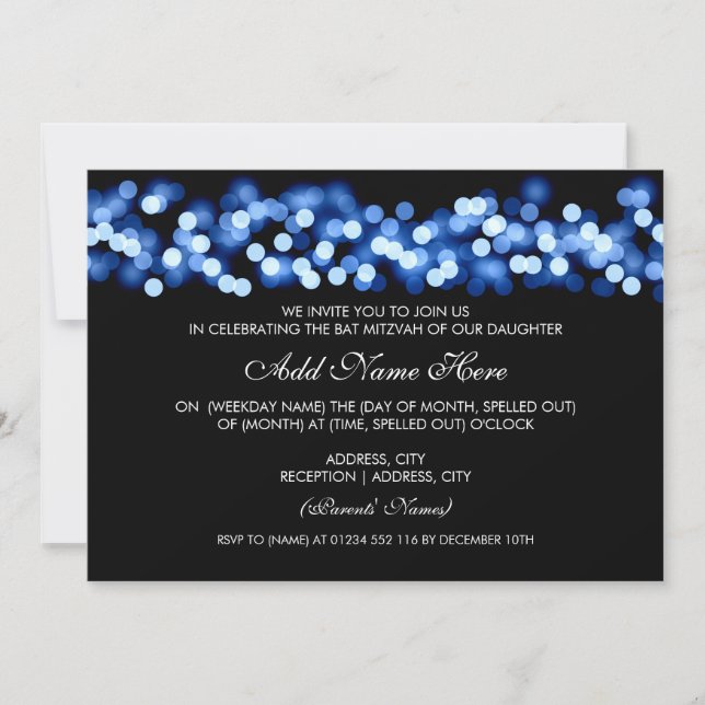 Invitation Glam de Blue Hollywood Bat mitzvah (Devant)
