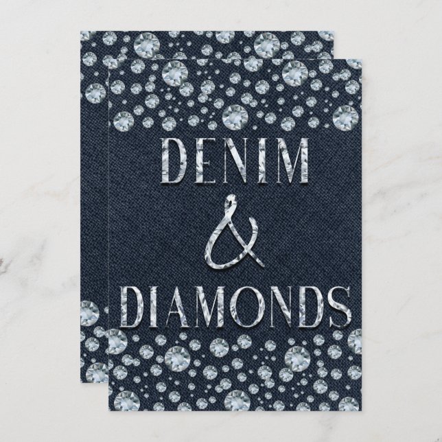 Invitation Glam de fête d'anniversaire Denim & Diamonds Bling (Devant / Derrière)