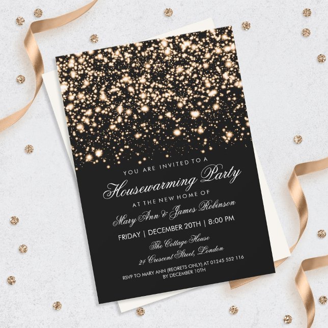 Invitation Glam de minuit doré de la partie de réchauffement  (Créateur téléchargé)