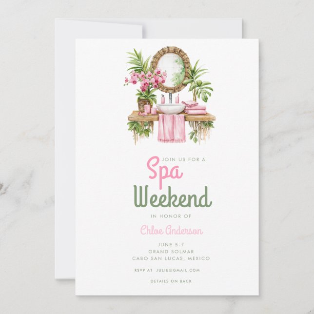 Invitation Glam d'été rose | Fin de semaine de bachelorette (Devant)