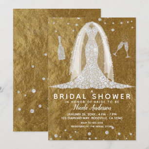 Invitation Glam Diamond Mariage Dress Gold Fête de l'mariée