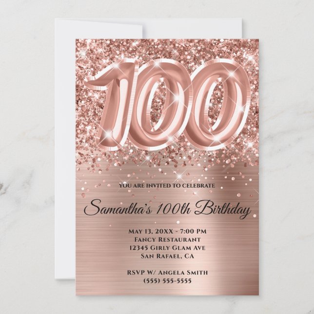Invitation Glam doré Rose de la Glitterie Sparkly 100e annive (Devant)