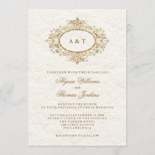 Invitation Glam Elegant Faux Copper sur Mariage blanc crémeux