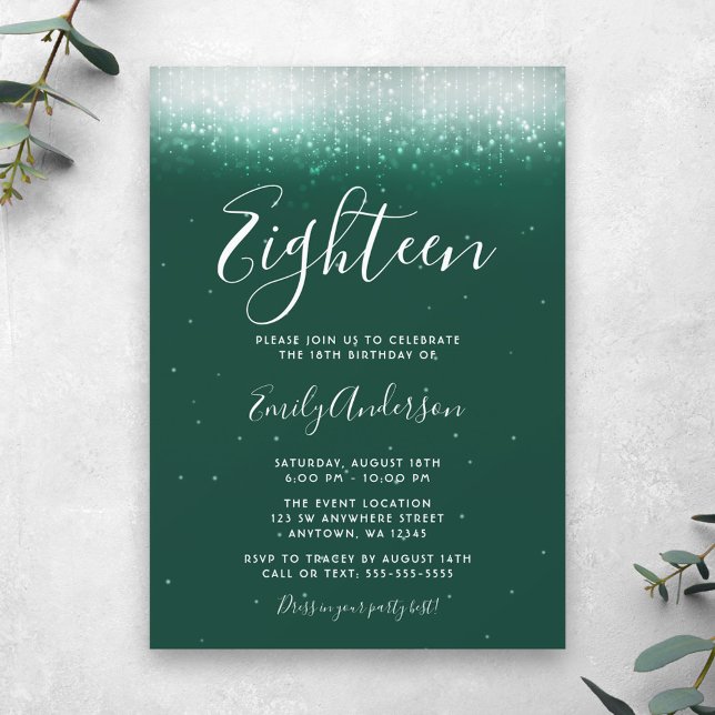 Invitation Glam Emerald Green 18e anniversaire (Créateur téléchargé)