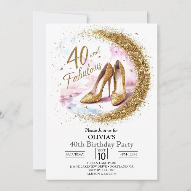 Invitation Glam Fabulous Digital Gold 40e anniversaire (Devant)